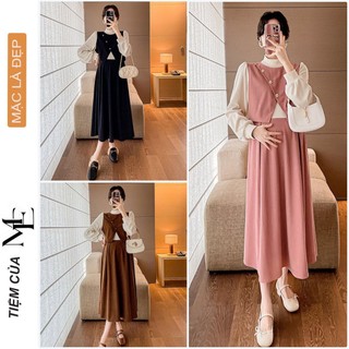Đầm váy bầu thu đông v6461 dáng suông dài form rộng thiết kế trẻ trung sang chảnh - đầm váy công sở dự tiệc freesize