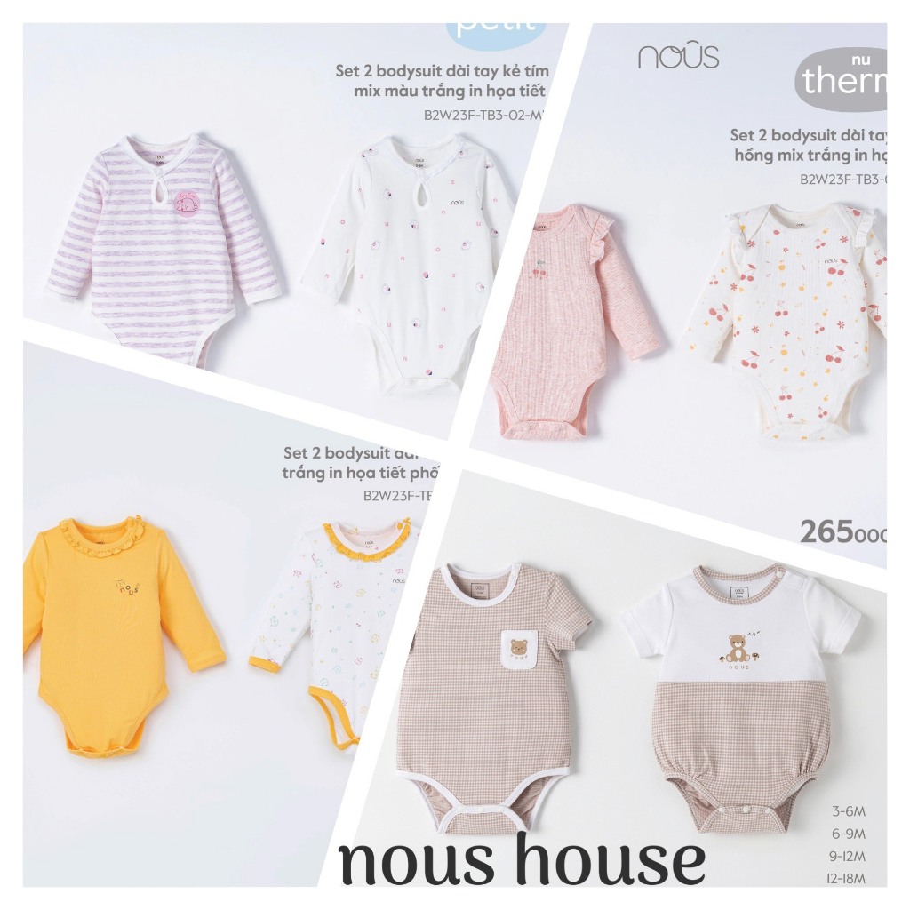 Sét 2 body cộc và dài tay các màu cho bé