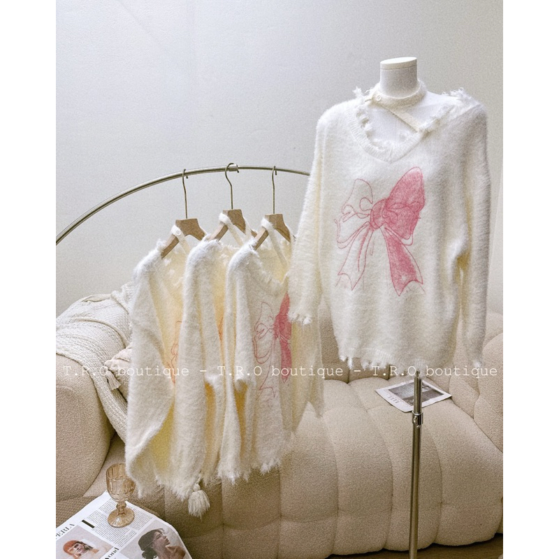 Áo lông thỏ kèm choker QC