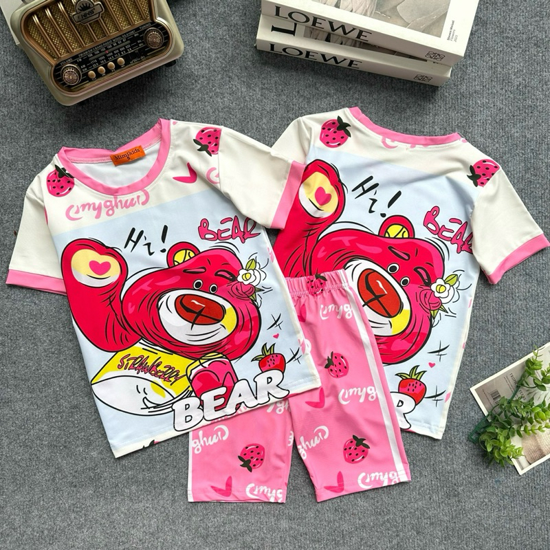 Đồ bộ bé gái áo cộc quần lửng mặc nhà mặc ngủ thun lạnh 3D mềm mát in hình dễ thương 13-21kg