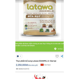 (CHÍNH HÃNG; Hộp 800g) Sữa hạt Latatwa Organimil A+ [HSD 2027]