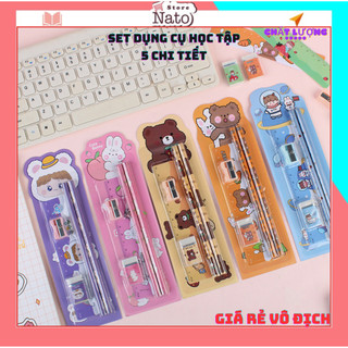 Bộ dụng cụ học tập 5 món giá rẻ dễ thương cute đồ dùng học sinh đẹp cho bé NATO BHT04