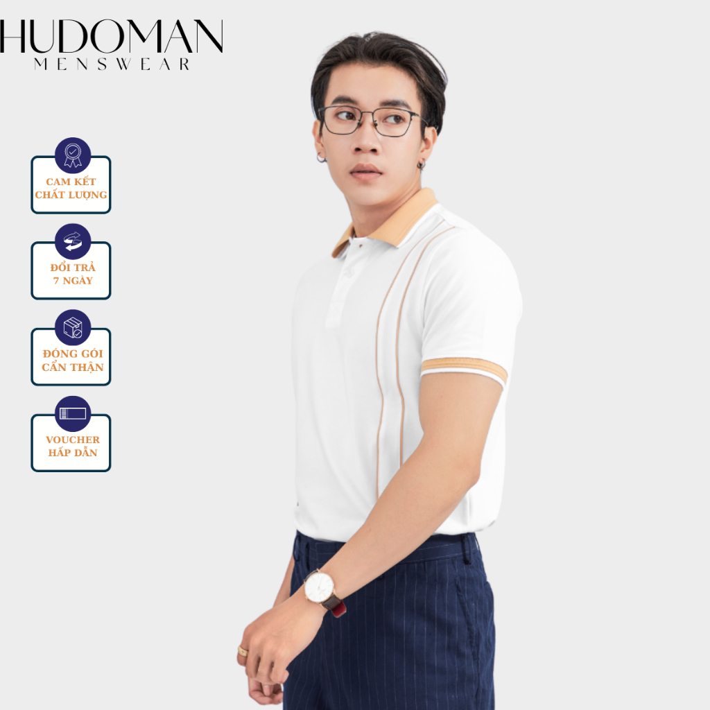 Áo Polo nam tay ngắn HUDOMAN form slimfit chất vải cá sấu cotton CVC co giãn tốt chống nhăn, không phai màu APL-00100