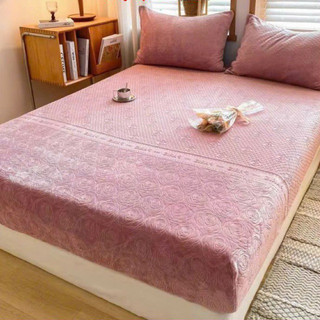 SÉT 3 món ga gối nỉ nhung dập nổi hoa hồng 3 món