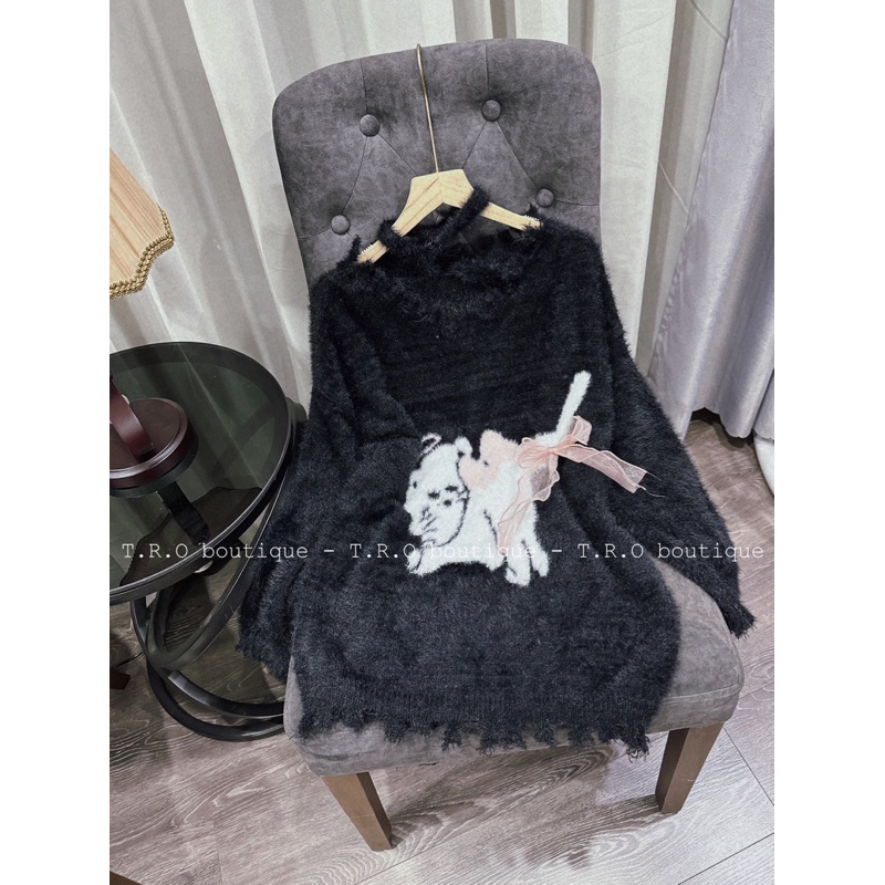 Áo lông thỏ kèm choker QC