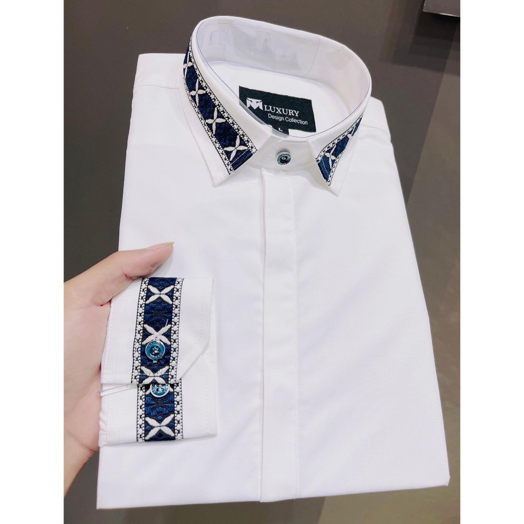 Sơ mi nam kết hợp dải thổ cẩm dệt LUXURY