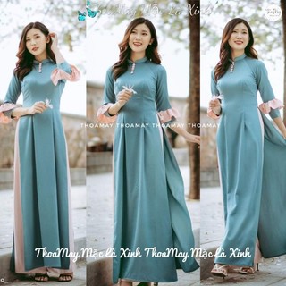Áo dài truyền thống 2 tà mầu xanh kèm quần tl11