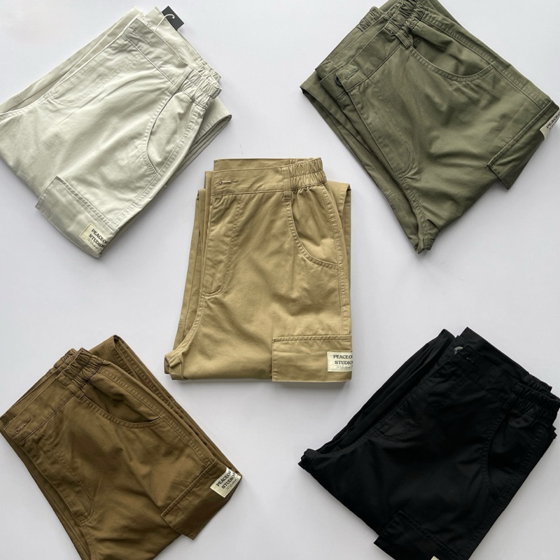 Quần Cargo Pant Túi hộp P04 Peaceout Studios Kaki Lưng thun
