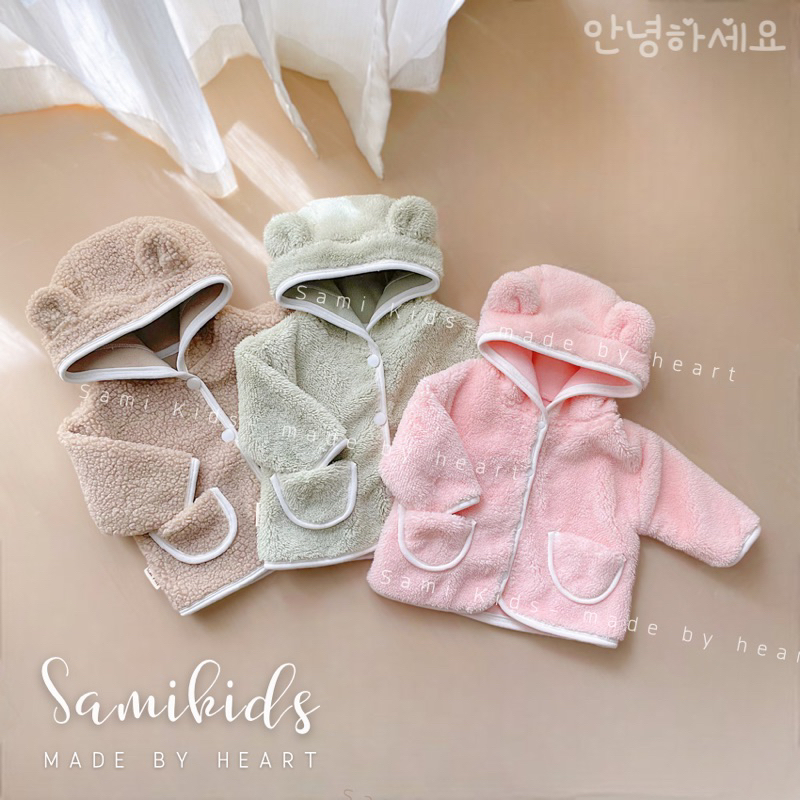Áo khoác lông cho bé tai gấu mềm mịn dày dặn 3-14kg
