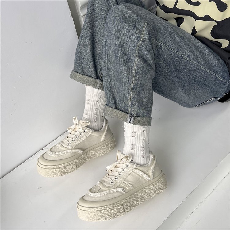 Giày Nữ Thể Thao Canvas Vải Tua Rua, Giày Sneaker Đế Độn Kiểu Dáng Thể Thao hot 2023 Mẫu mới