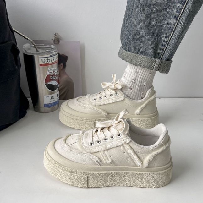 Giày Nữ Thể Thao Canvas Vải Tua Rua, Giày Sneaker Đế Độn Kiểu Dáng Thể Thao hot 2023 Mẫu mới