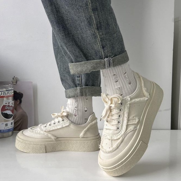 Giày Nữ Thể Thao Canvas Vải Tua Rua, Giày Sneaker Đế Độn Kiểu Dáng Thể Thao hot 2023 Mẫu mới