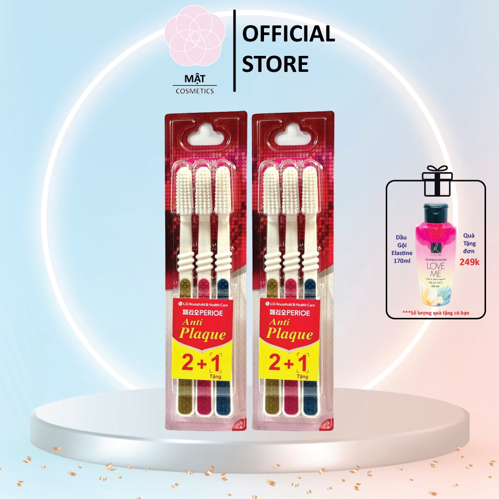 Combo 2 bộ bàn chải đánh răng siêu mềm mịn PERIOE Anti Plaque đầu lông tròn bảo vệ nướu mua 2 tặng 1