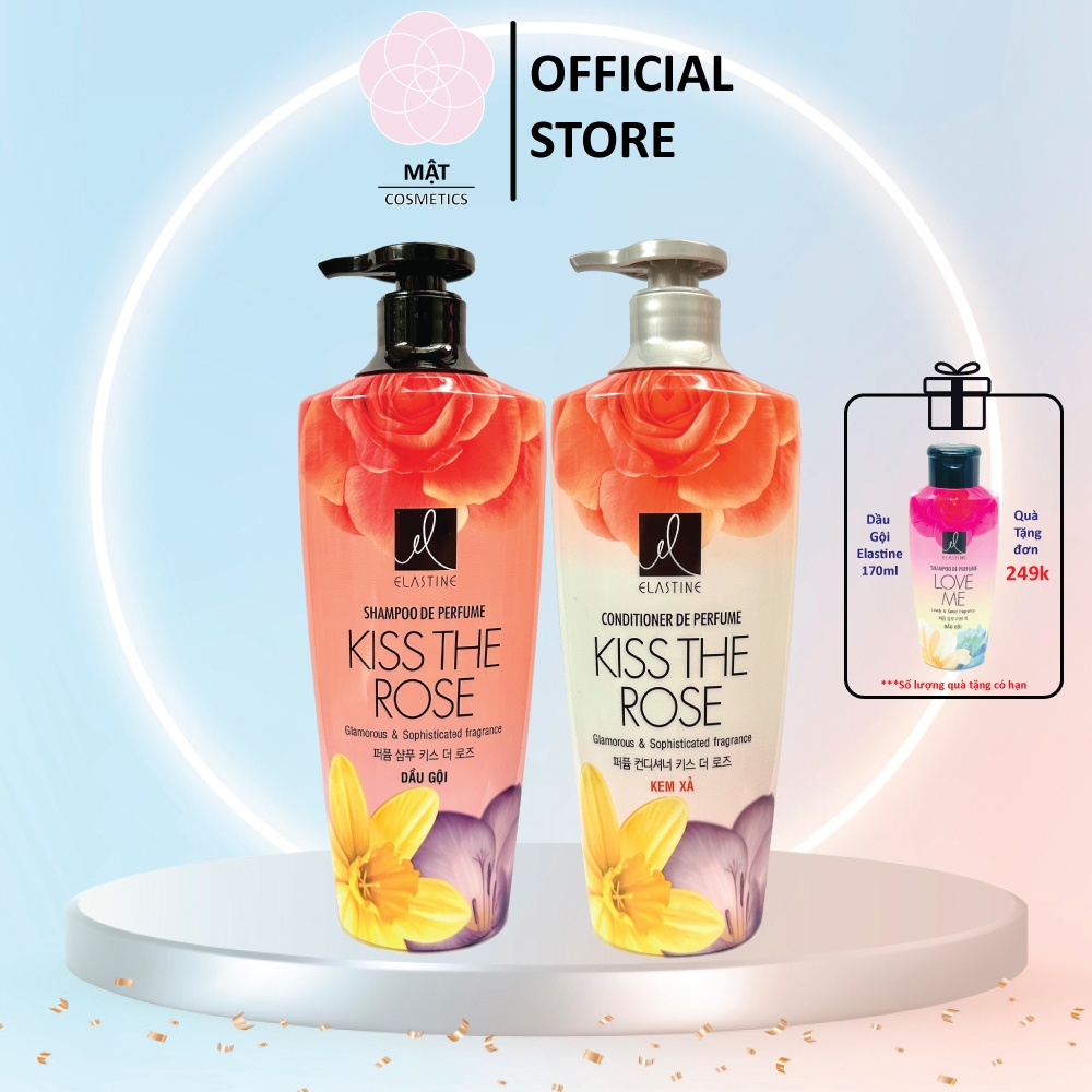 Combo Dầu gội và Kem xả nước hoa Elastine Kiss The Rose 600ml