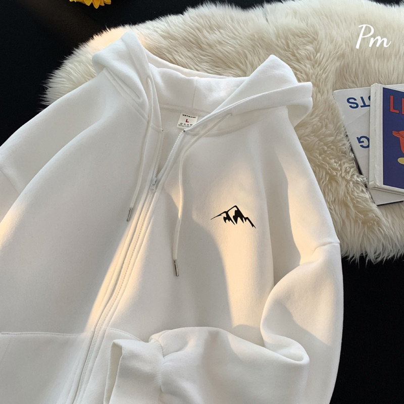 Áo khoá nỉ mũ hai lớp logo núi nỉ lót bông dày dặn