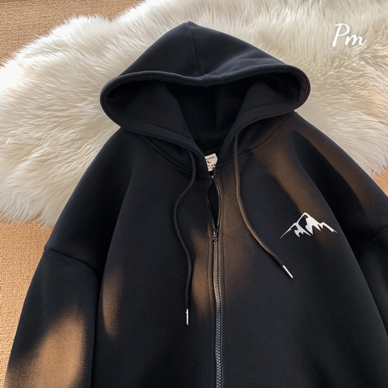 Áo khoá nỉ mũ hai lớp logo núi nỉ lót bông dày dặn