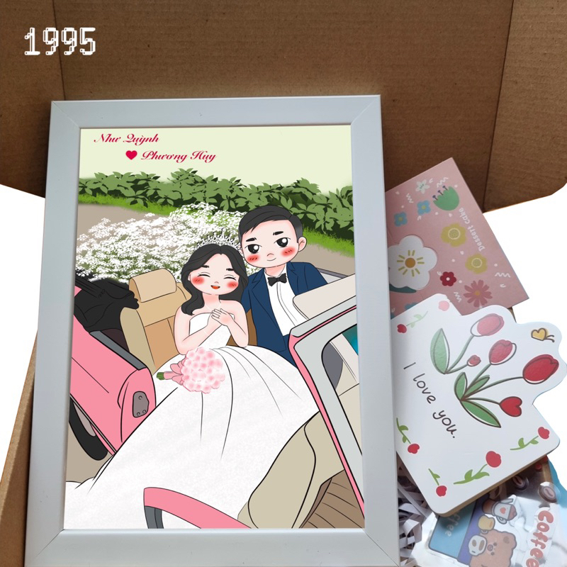 Quà Tặng Tranh Cặp Đôi Vẽ Theo Yêu Cầu Phong Cách Cute