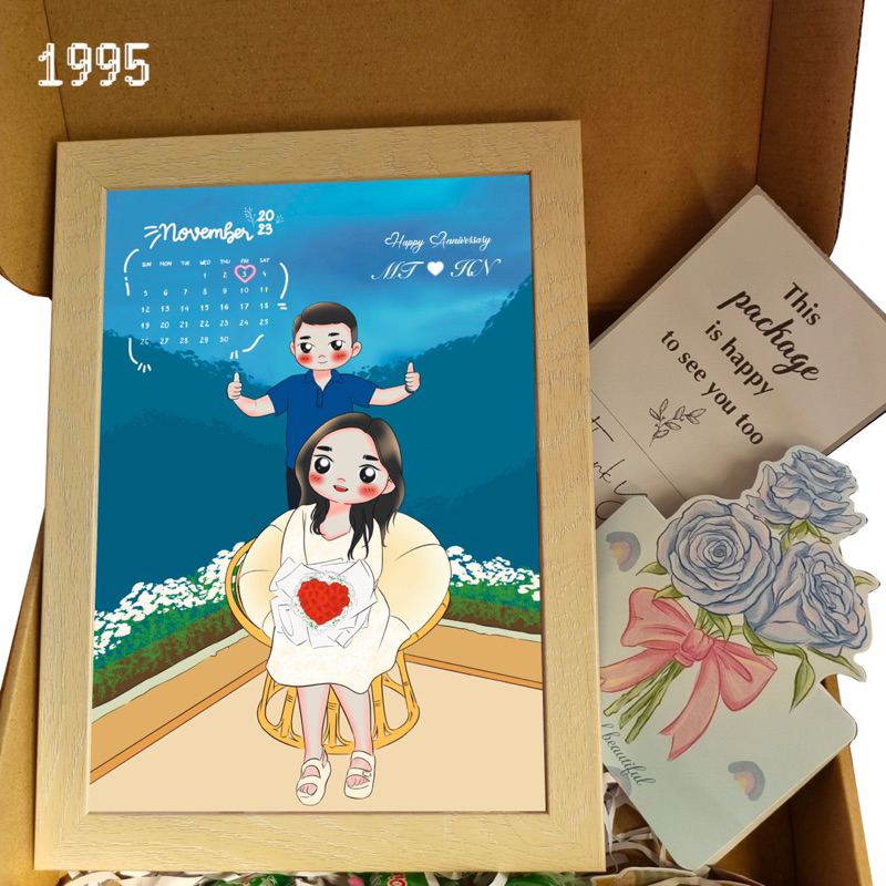 Quà Tặng Tranh Cặp Đôi Vẽ Theo Yêu Cầu Phong Cách Cute