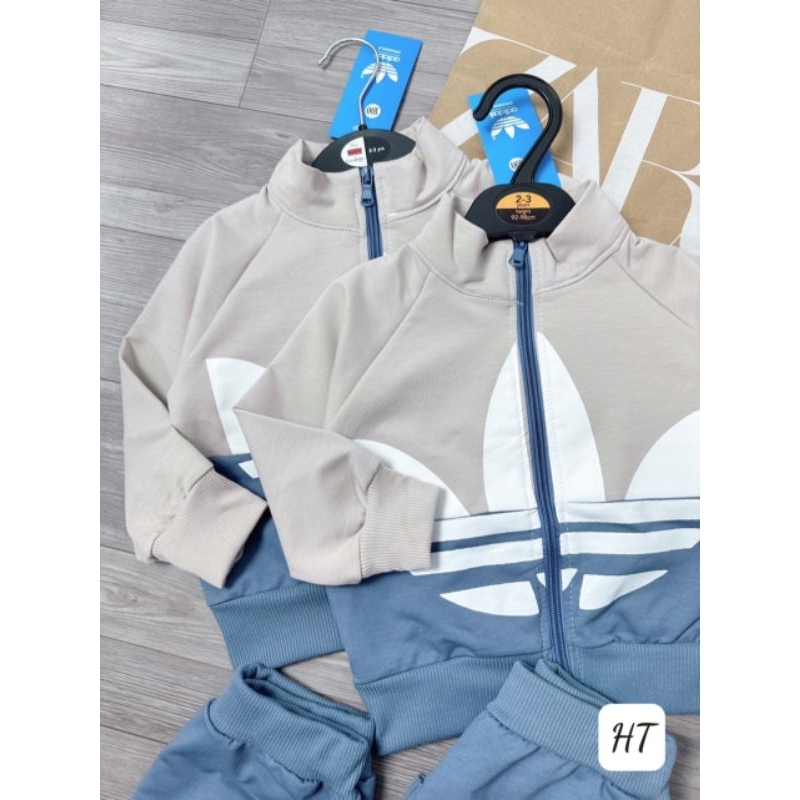 Bộ nỉ da cá phối màu xanh xám áo khoá cho bé style Hàn Quốc trẻ trung năng động - Có buôn sỉ-SP 5440