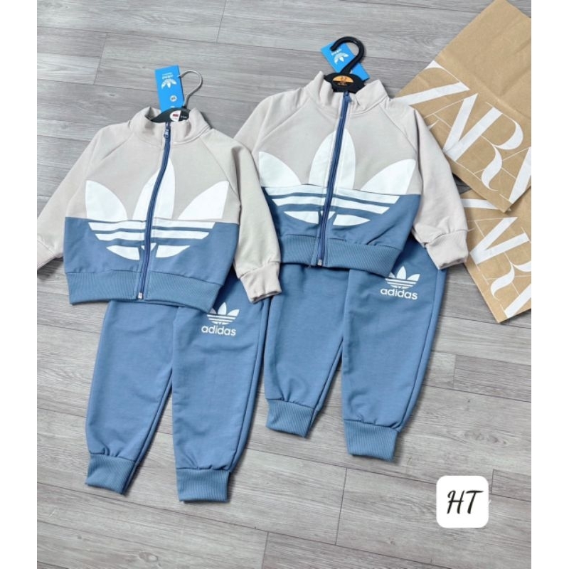 Bộ nỉ da cá phối màu xanh xám áo khoá cho bé style Hàn Quốc trẻ trung năng động - Có buôn sỉ-SP 5440