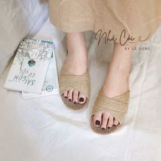 Dép cói chéo đi biển 3 quai vintage siêu nhẹ
