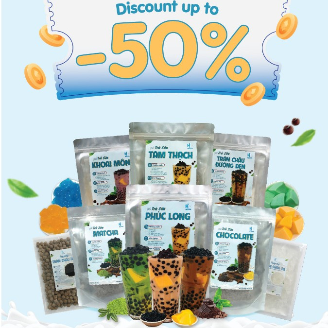 Sét trà sữa trân châu đường đen nấu tại nhà 10-12ly, nguyên liệu Hucha