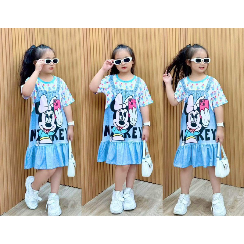 Đầm tay phồng đầm đuôi cá cho bé gái 22-45kg chất thun lạnh in 3D siêu xinh