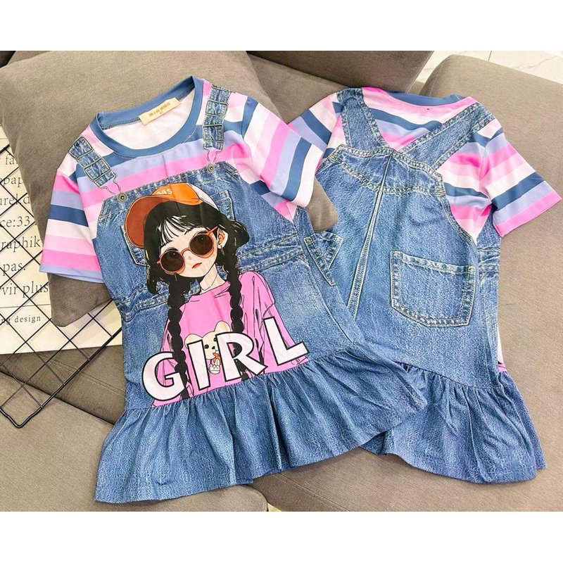 Đầm tay phồng dáng xuông đuôi cá bèo cho bé gái 10kg tới 21kg cho bé mặc đi chơi , đi học , đi tiệc