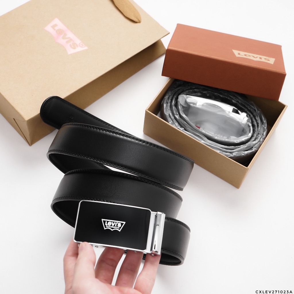 Thắt lưng LEVIS Mặt Gương Nam da bò thật, Nịt nam Sang Trọng - Dây lưng khóa tự động thông minh FullBox
