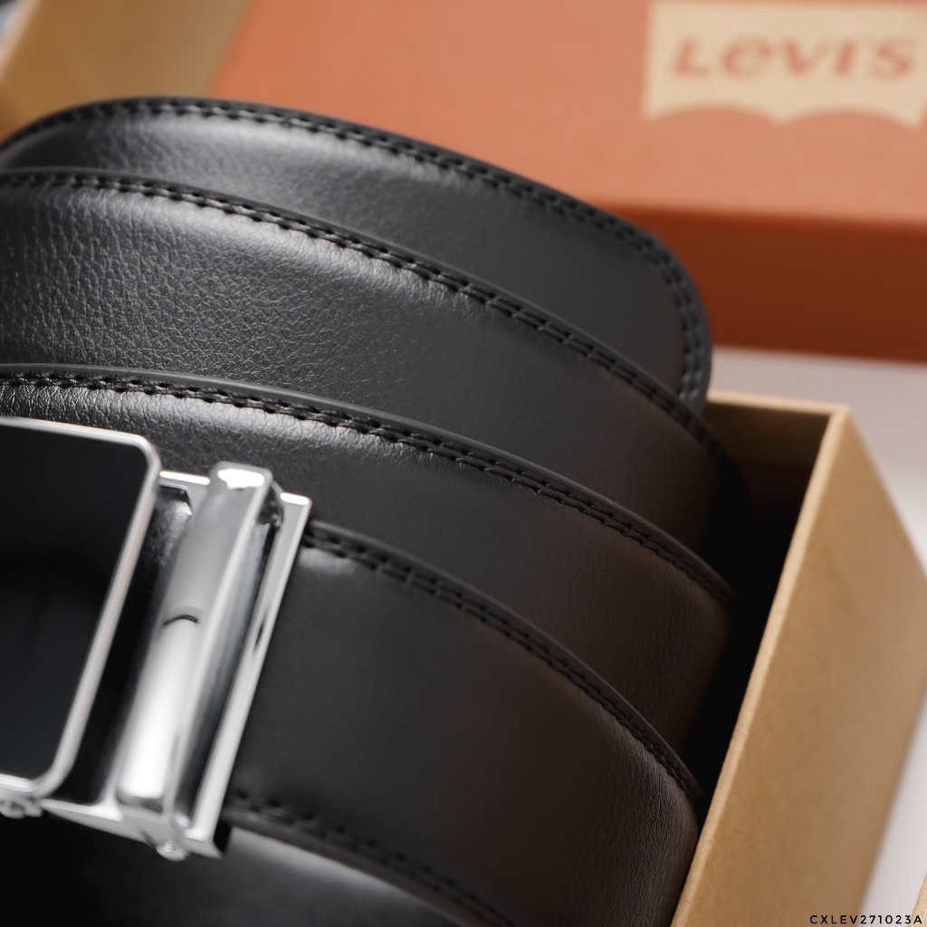 Thắt lưng LEVIS Mặt Gương Nam da bò thật, Nịt nam Sang Trọng - Dây lưng khóa tự động thông minh FullBox