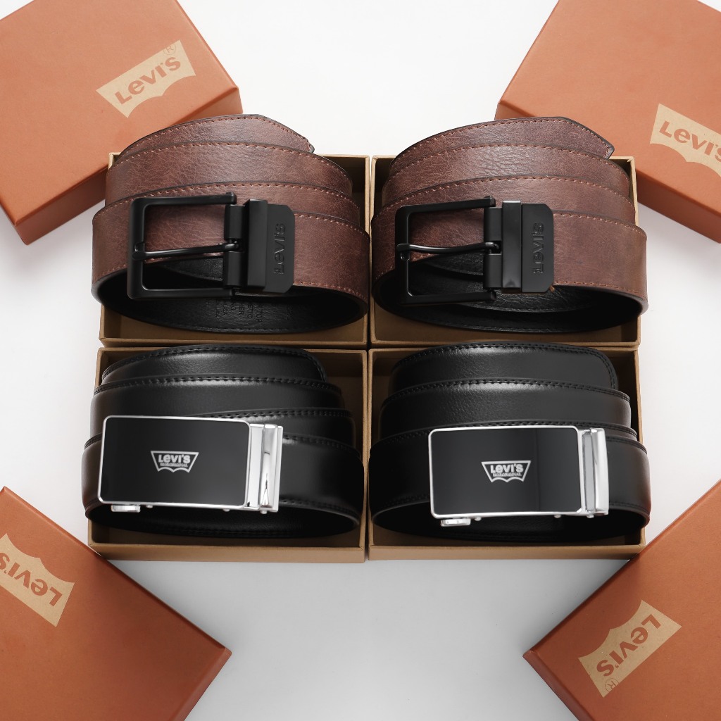 Thắt lưng LEVIS Mặt Gương Nam da bò thật, Nịt nam Sang Trọng - Dây lưng khóa tự động thông minh FullBox