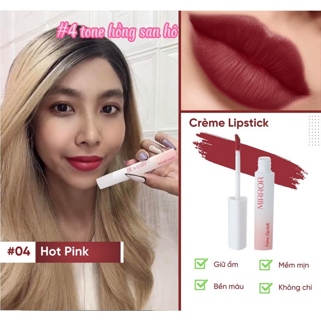 Son kem lì MIRROR Crème Lipstick 2g - Son môi lì, mềm mịn, lâu trôi, không chì, chính hãng