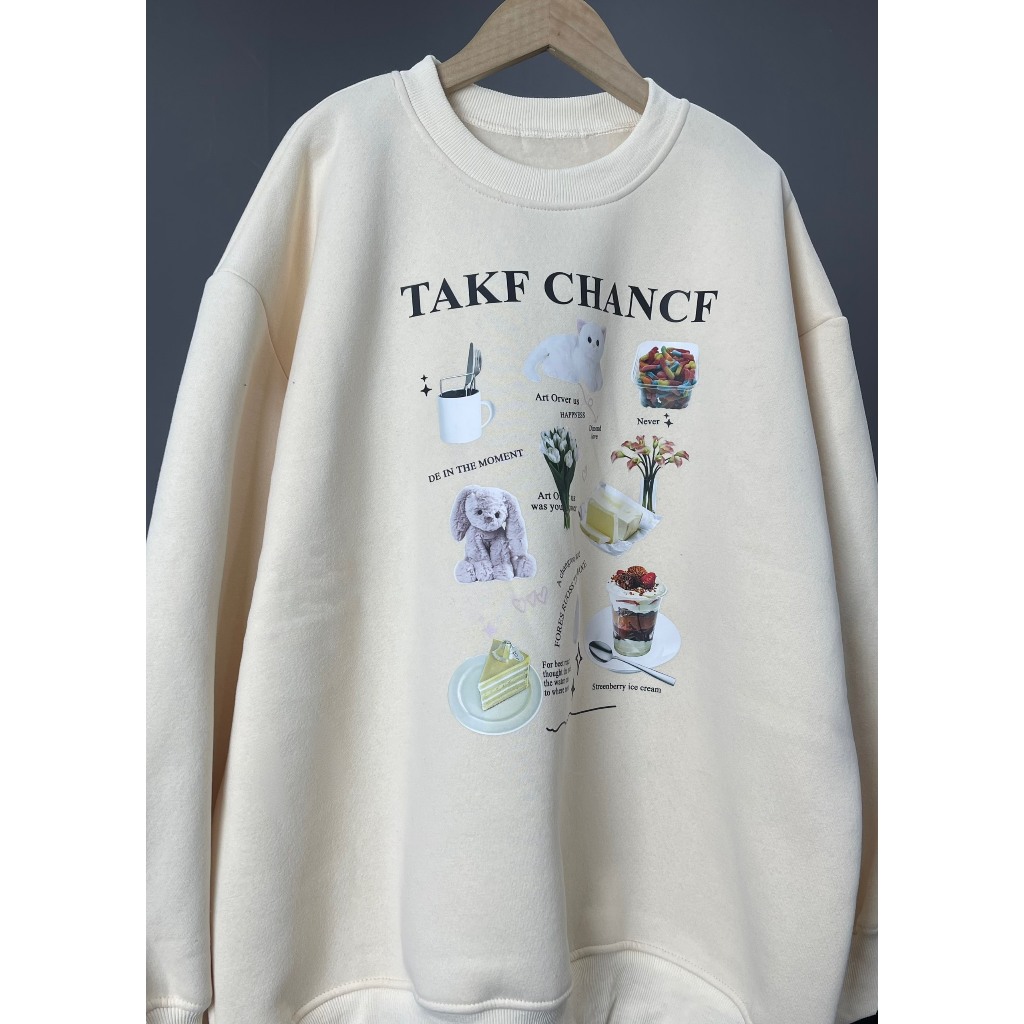 SWEATER MÀU BE  SỮA IN HÌNH TRÀ SỮA HOA BE100