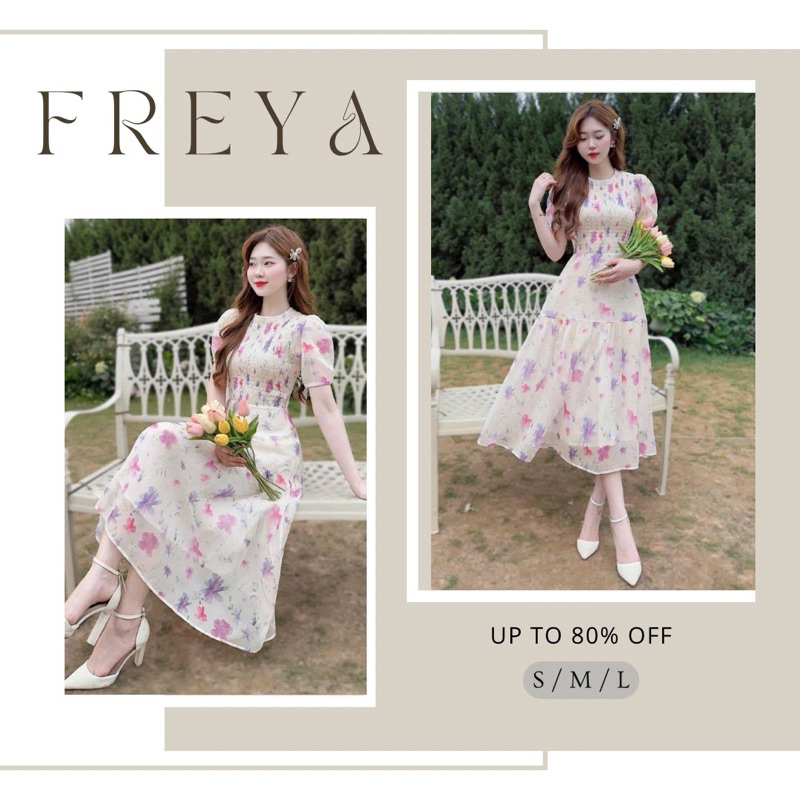 🛍Đầm váy nữ 🛍 Đầm tiểu thư thiết kế hoạ tiết hoa nhí sang trọng,Váy dáng dài cổ tròn tay ngắn 2 lớp dập ly cao cấp