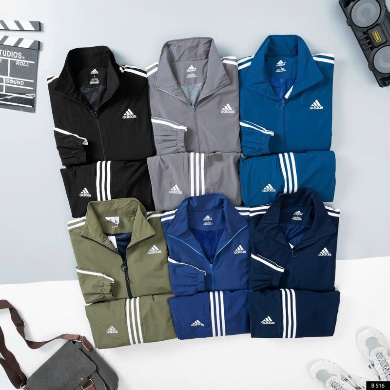 Bộ gió thể thao nam adidas 2 lớp chất gió loại 1 lót lưới
