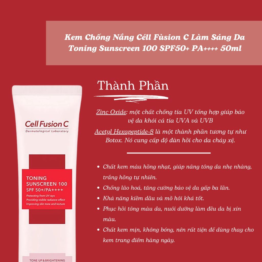 Kem chống nắng Cell Fusion C, Toning Sunscreen 100 SPF50+ PA +++ Hàn Quốc