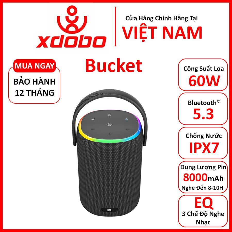 Loa Bluetooth 5.0 XDOBO BUCKET Công Suất 60W, Chống Nước IPX7, Pin 8000Mah Hỗ Trợ Thẻ TF, USB, AUX - BH 12 Tháng