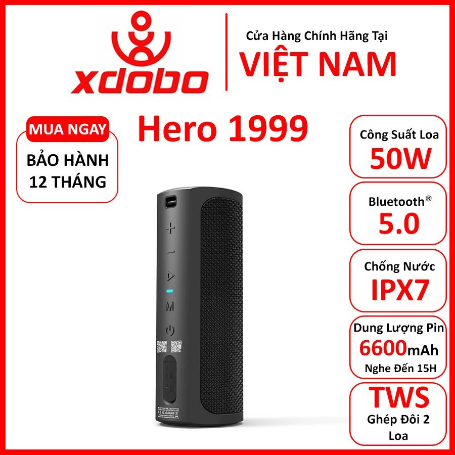 Loa Bluetooth 5.0 XDOBO HERO 1999 Công Suất 50W, Chống Nước IPX7, Pin 6600Mah Hỗ Trợ Thẻ TF, USB, AUX - BH 12 Tháng