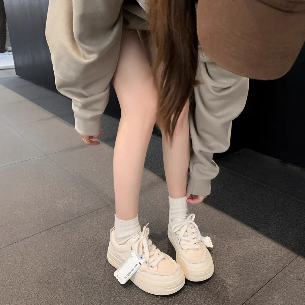 Giày Nữ Thể Thao Canvas Vải Tua Rua, Giày Sneaker Đế Độn Kiểu Dáng Thể Thao hot 2023 Mẫu mới