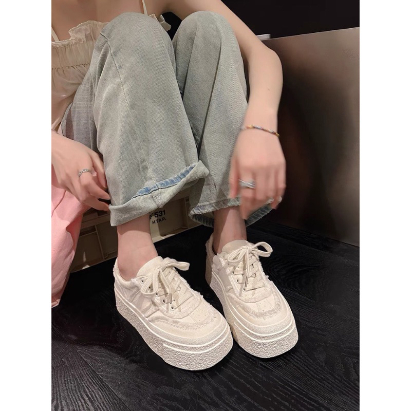 Giày Nữ Thể Thao Canvas Vải Tua Rua, Giày Sneaker Đế Độn Kiểu Dáng Thể Thao hot 2023 Mẫu mới