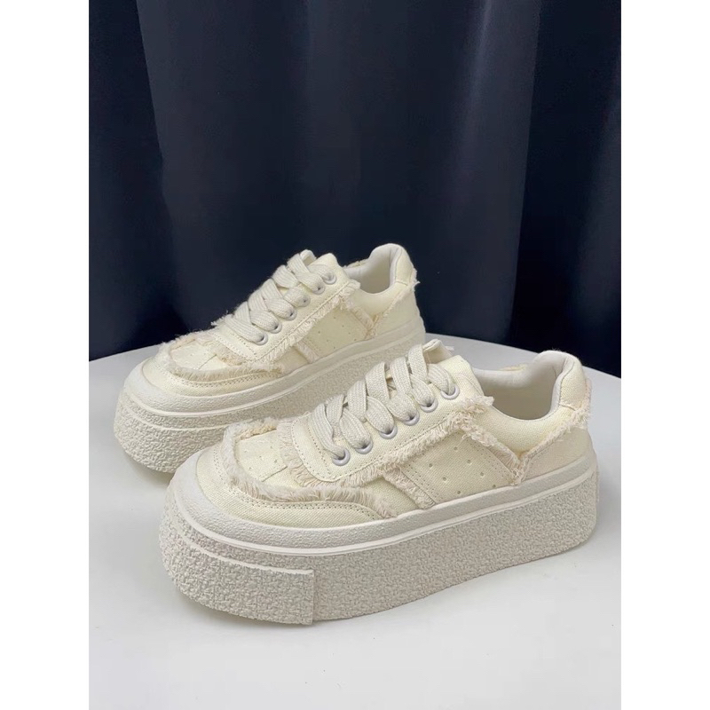 Giày Nữ Thể Thao Canvas Vải Tua Rua, Giày Sneaker Đế Độn Kiểu Dáng Thể Thao hot 2023 Mẫu mới