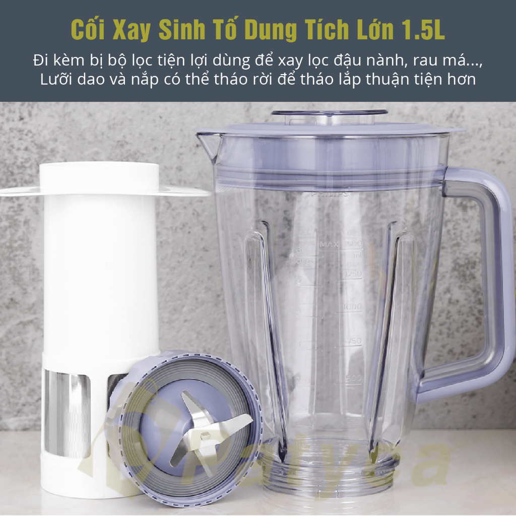 Máy Xay Sinh Tố Philips HR2223/00, Công Suất 700W Phụ kiện cối 4 Món - Hàng Chính Hãng