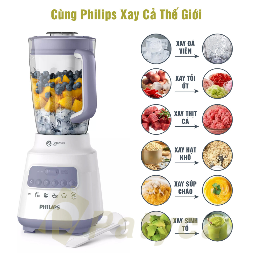 Máy Xay Sinh Tố Philips HR2223/00, Công Suất 700W Phụ kiện cối 4 Món - Hàng Chính Hãng