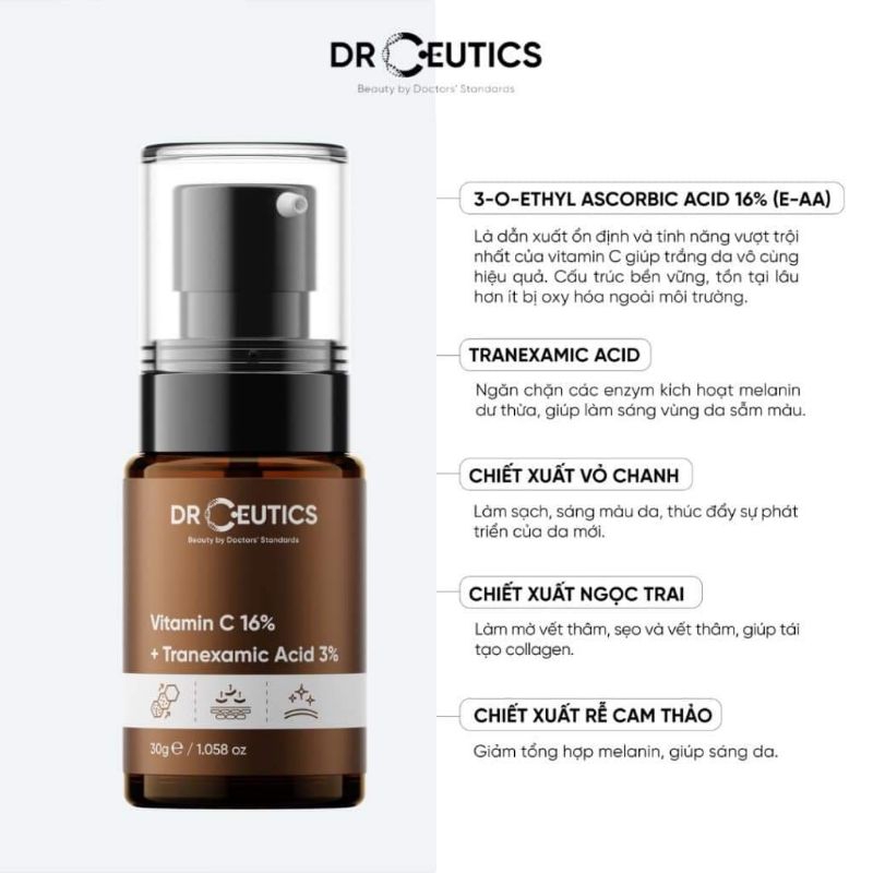 DRCEUTICS Serum Vitamin C 16% + TXA 3% Sáng Da, Mờ Thâm, Chống Lão Hóa 30g