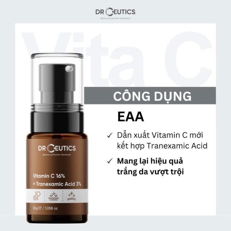 DRCEUTICS Serum Vitamin C 16% + TXA 3% Sáng Da, Mờ Thâm, Chống Lão Hóa 30g