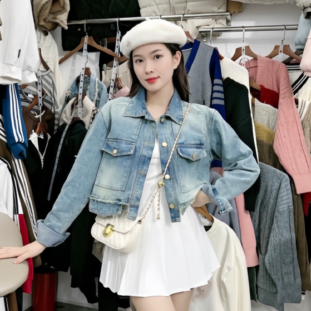 Áo Croptop Tay Dài,Áo Khoác jean Croptop Hàng QC Cao Cấp Màu Siêu Xinh