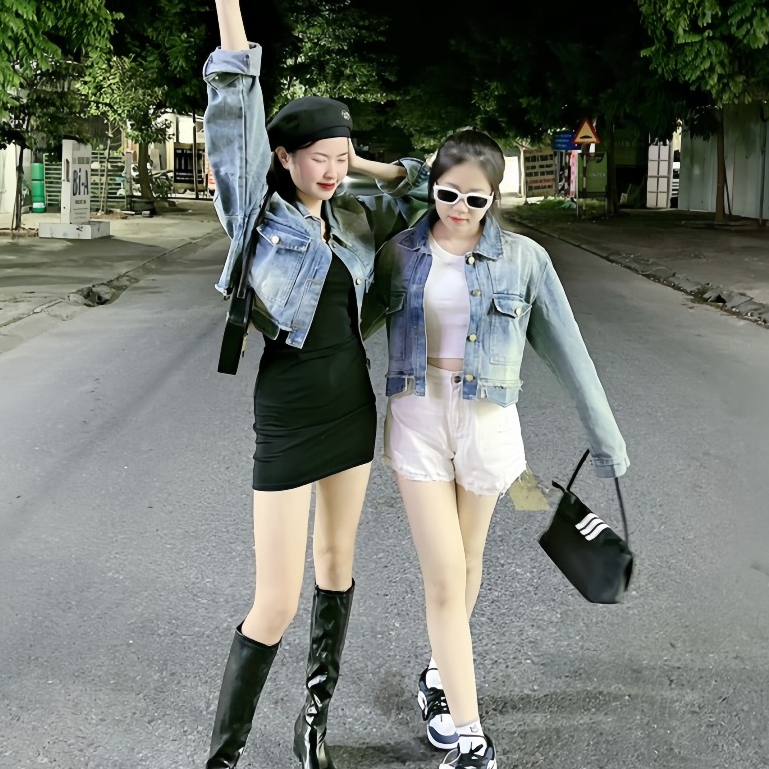 Áo Croptop Tay Dài,Áo Khoác jean Croptop Hàng QC Cao Cấp Màu Siêu Xinh