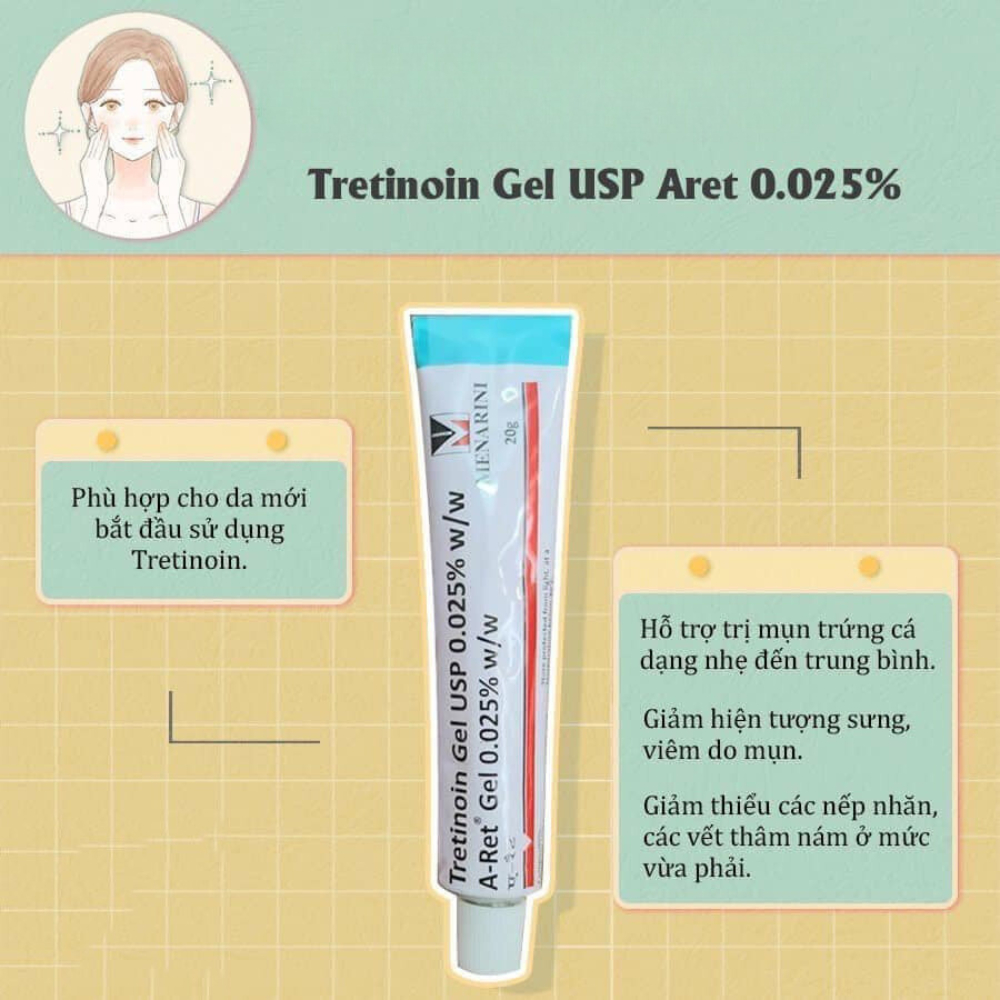 Tretinoin Aret Gel Ngăn Ngừa Lão Hóa 0.025 0.05 0.1, Giúp giảm mụn hiệu quả Tre Aret Ấn Độ Chính Hãng - UniPharma