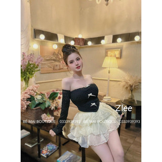 Set áo quây nơ ngực kèm chân váy tơ xoè tầng (hàng thiết kế hottrend)