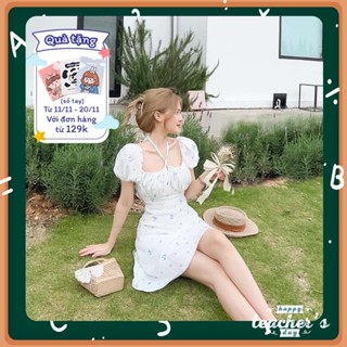 Váy Hoa Nhí Cổ Yếm Hở Lưng Chất Lụa Siêu Đẹp - JUHEE DRESS T235